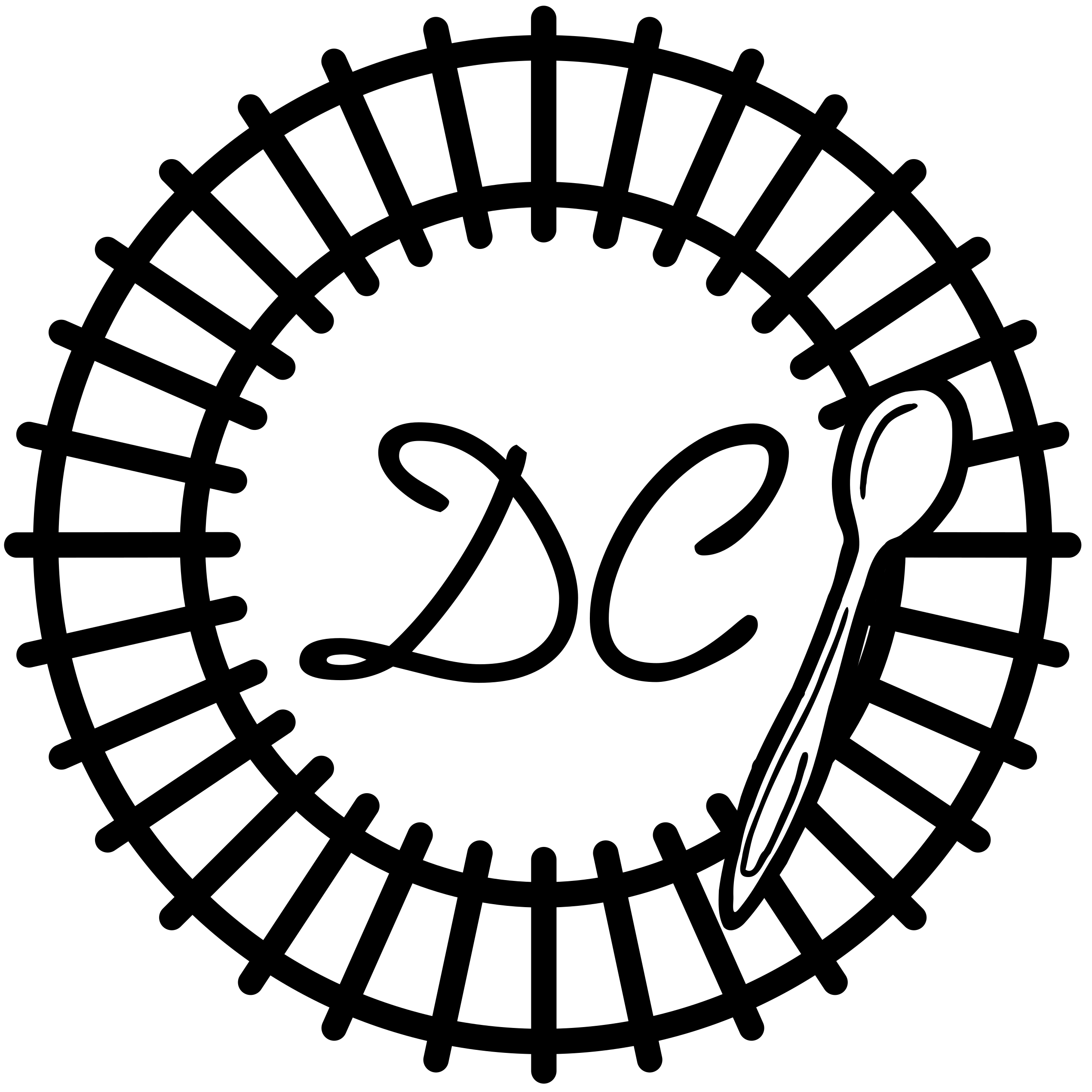 A circle of tracks. In its center in a handwriting font: DC. A spoon is laying on the right side, so it also looks like a plate